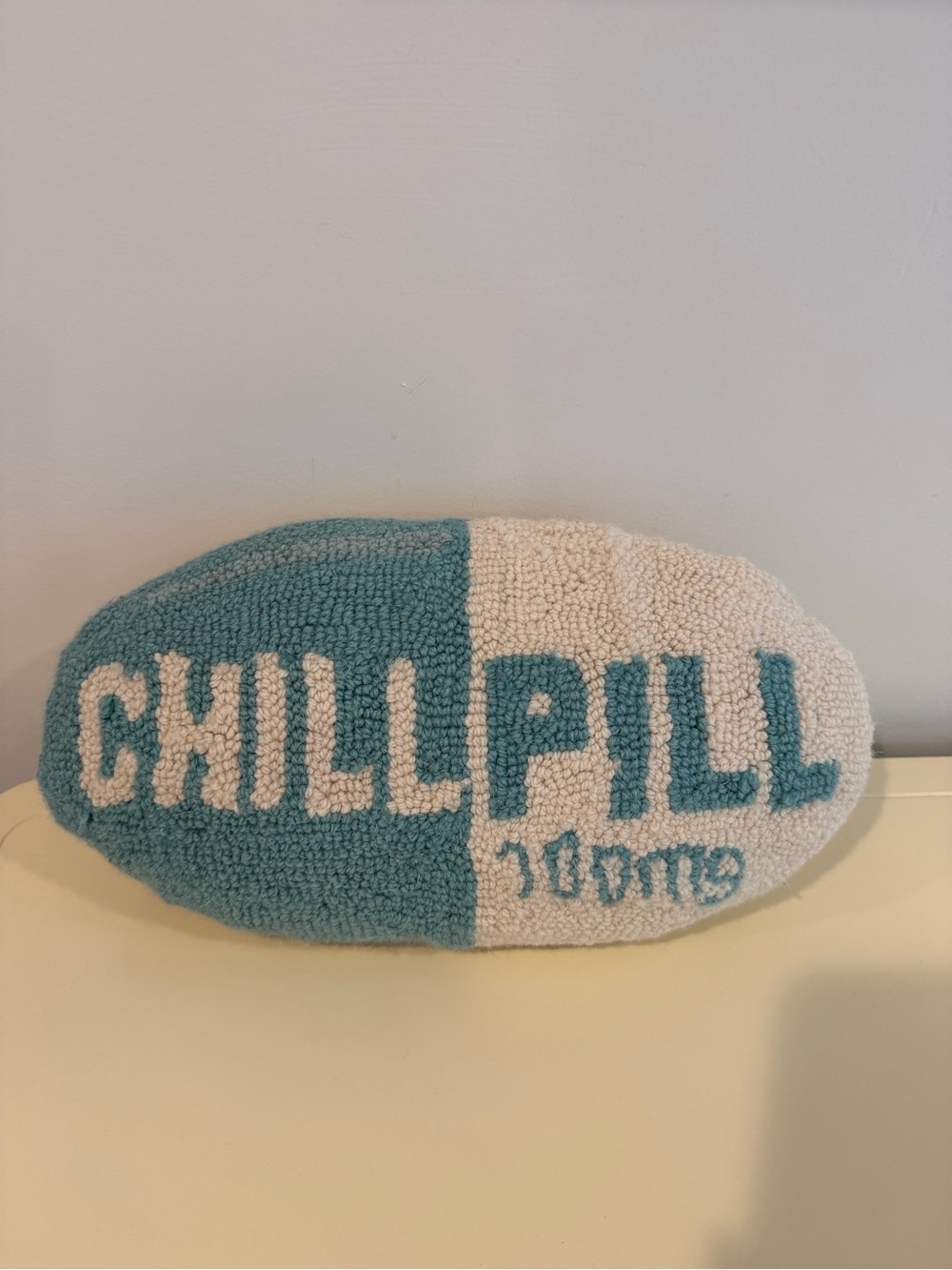 Chill Pill Decorative Pillow - Teal & Cream